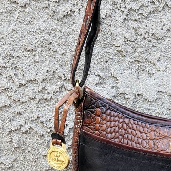 Vintage Brahmin Purse Pecan Croc Black Leather Combo Shoulder Handbag - Picture 4 of 6
